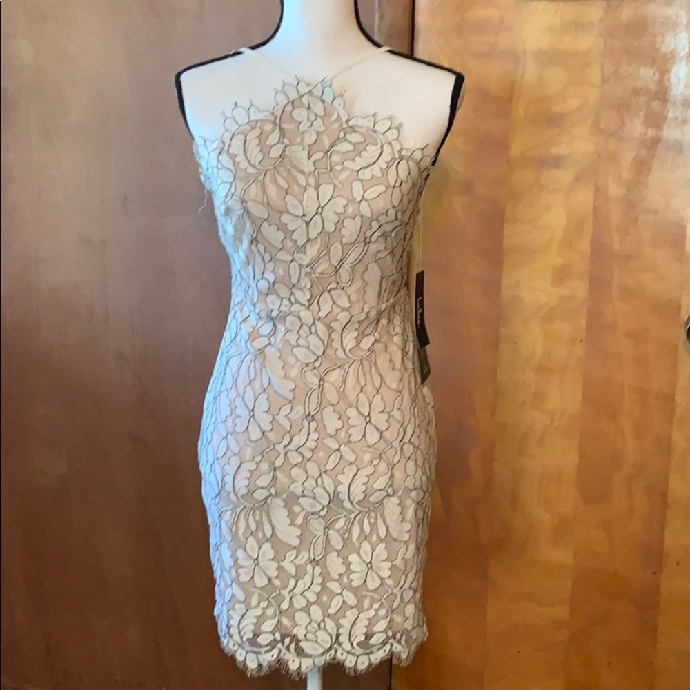 NWT Lulus Beige and Ivory Lace Bodycon Dress